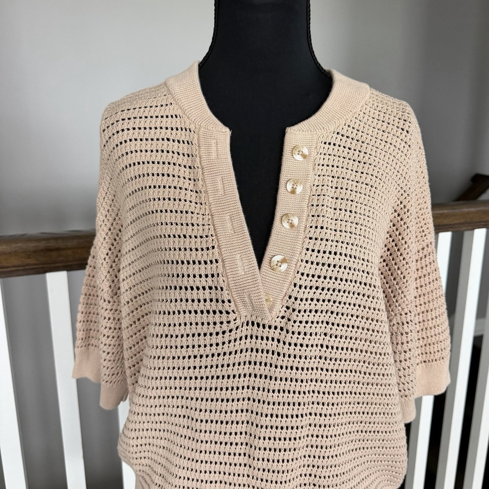 Varley Callie True Knit Top Cotton Size Medium Tan Minimalist Quiet Luxury Soft - Picture 2 of 9